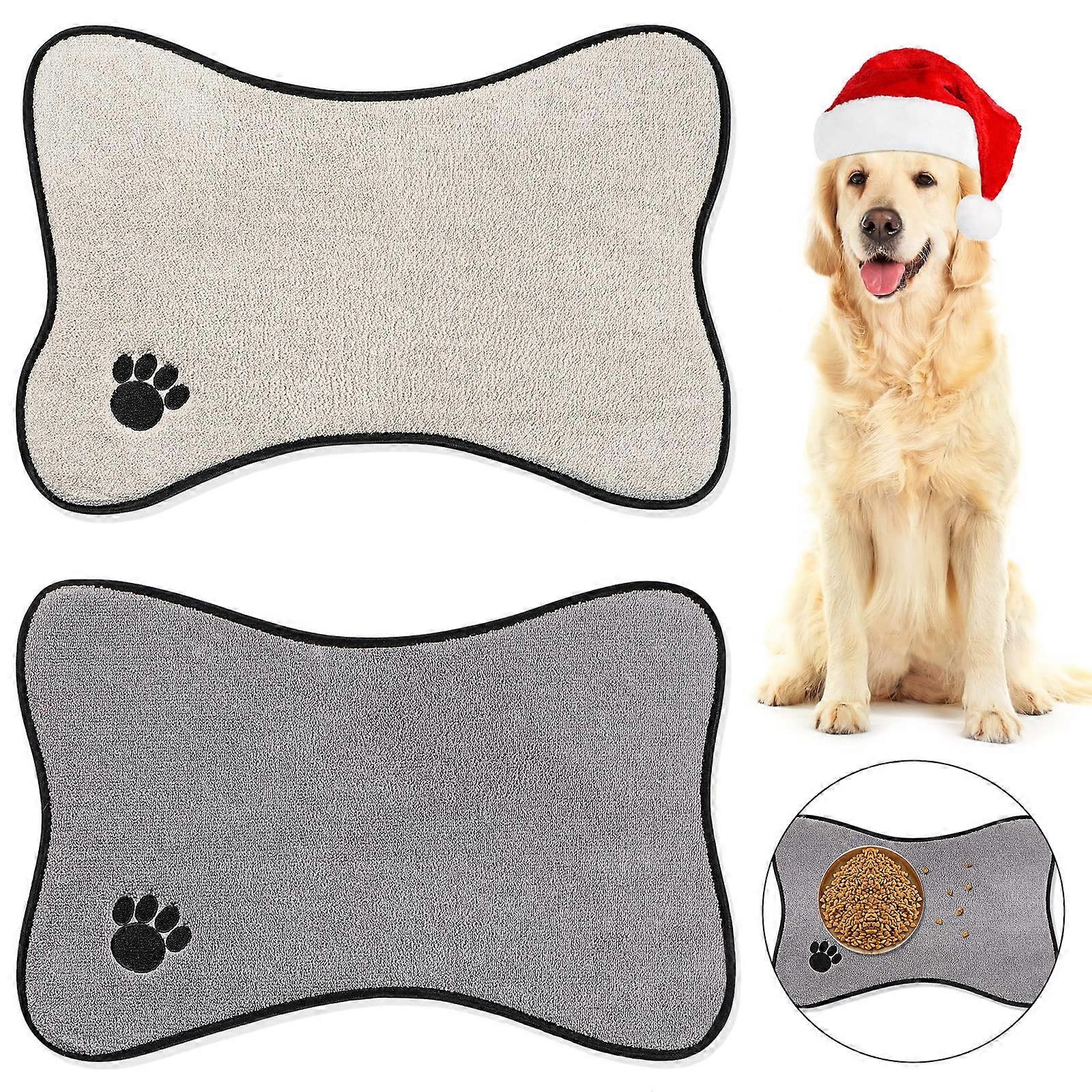 Bone-Shaped Dog Mats for Food and Water Bowls - Set of 2 in Green and Blue, Non-Slip Waterproof Design, Easy to Clean