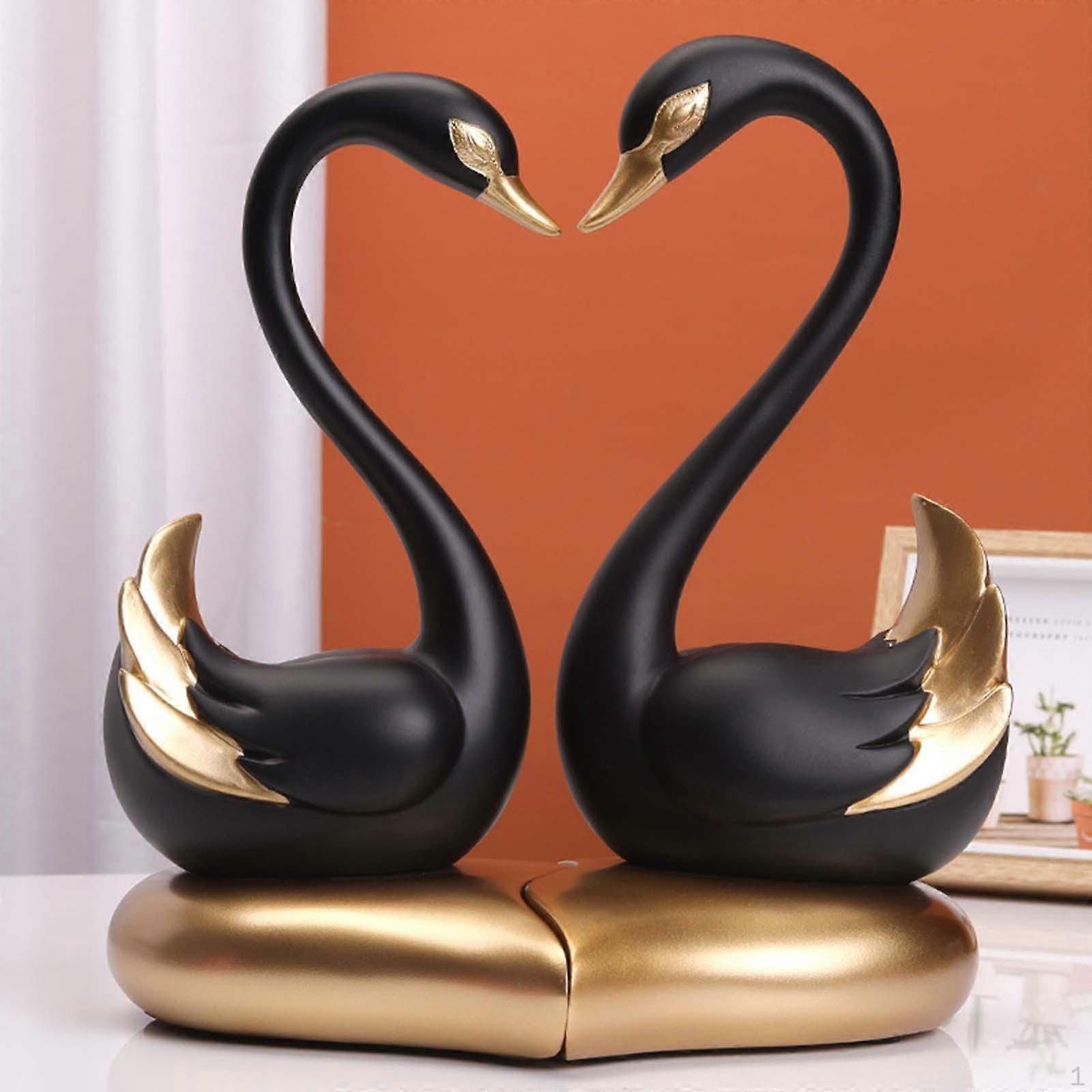 2 Pieces Couple Swan Figurines Animal Sculpture Elegant Statues Tabletop Ornament for Fireplace