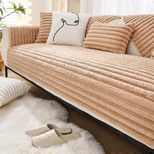 Stripe Faux Rabbit Plush Couch Covers For Sofas Non -Slip 1 2 3 4 Seat L Shaped Thickened Ultra -Soft Armchair Sofa Slipcover