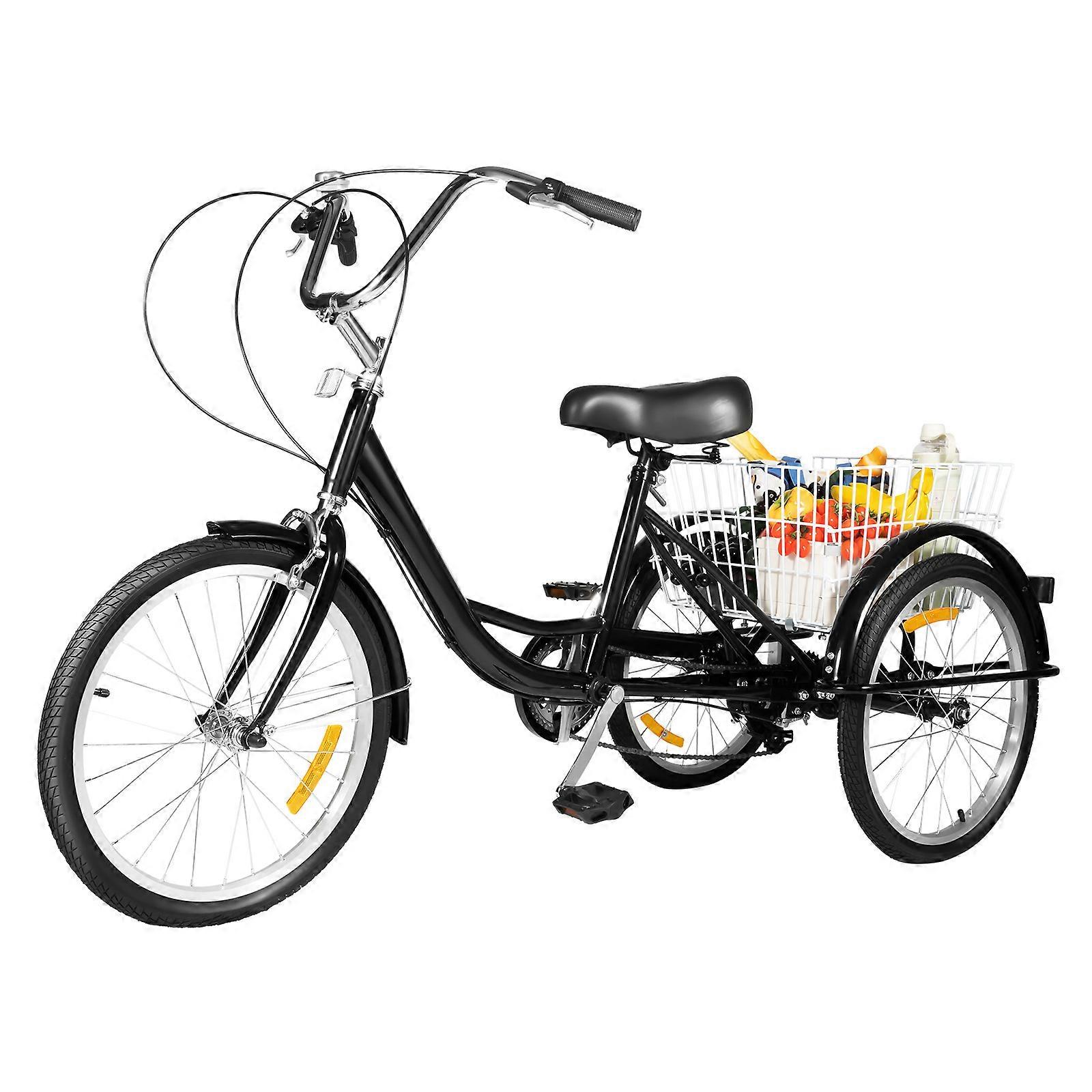 Black 20-Inch 8 Speed Tricycle with Front Frame and Backrest Seat for Adults