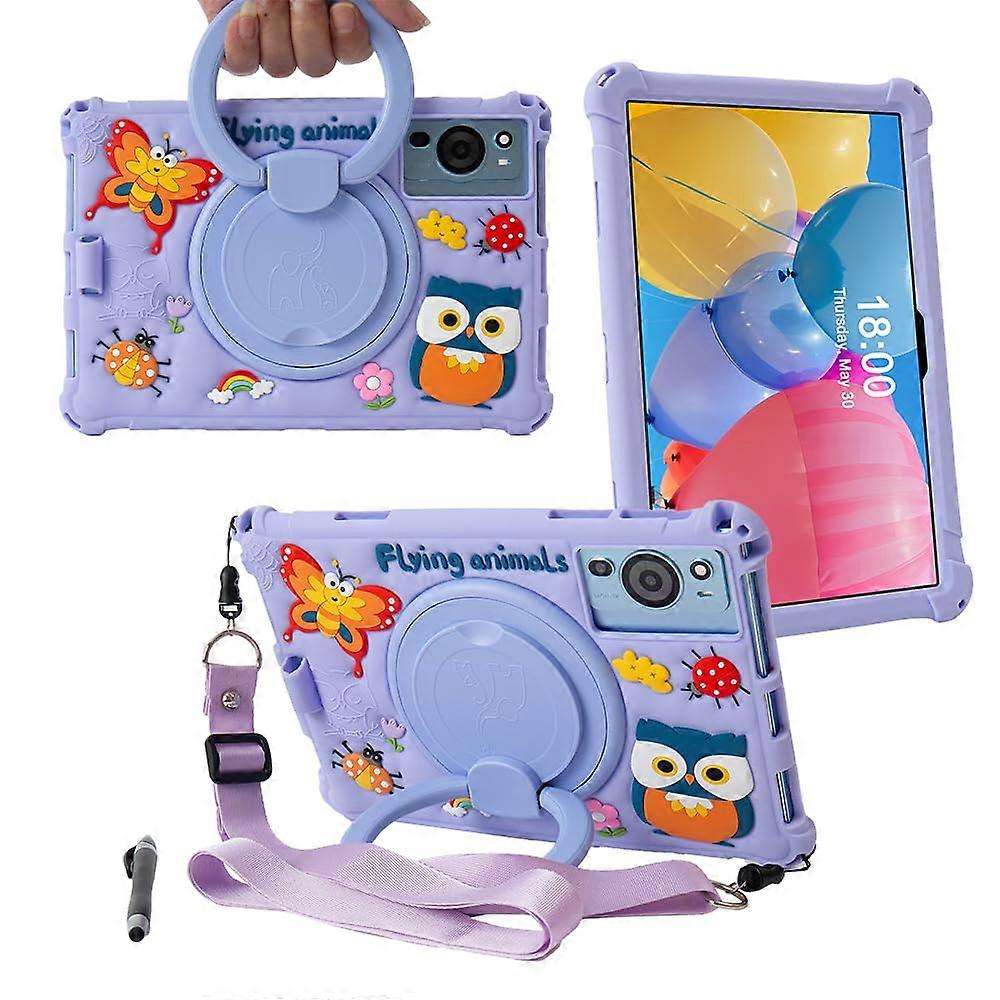 10.1 Inch Android Tablet Case for Onn 10.1, ApoloSign EM101A, WDYQJE A55, TECLAST P30 - Purple Silicone Cover with 360 Rotating Handle and Strap