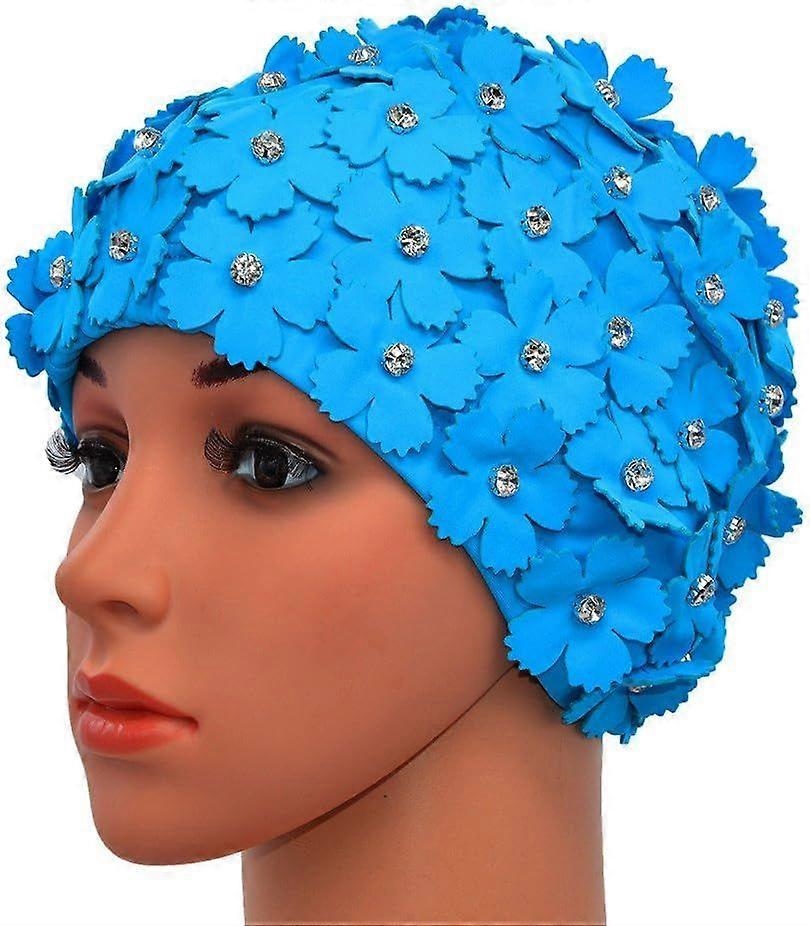 Swimming cap Three-dimensional petal Swimming cap Gifts for girls Water brick Light blue