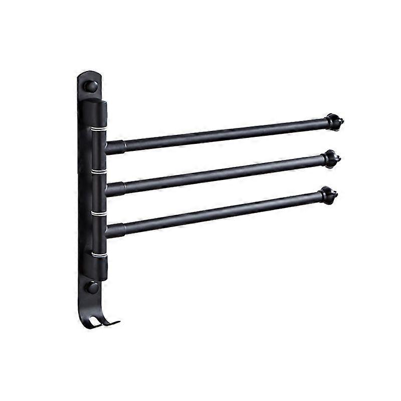 Wall-Mounted Stainless Steel Punch-Free Rotating Movable Towel Rack (Three Black Movable Bars)