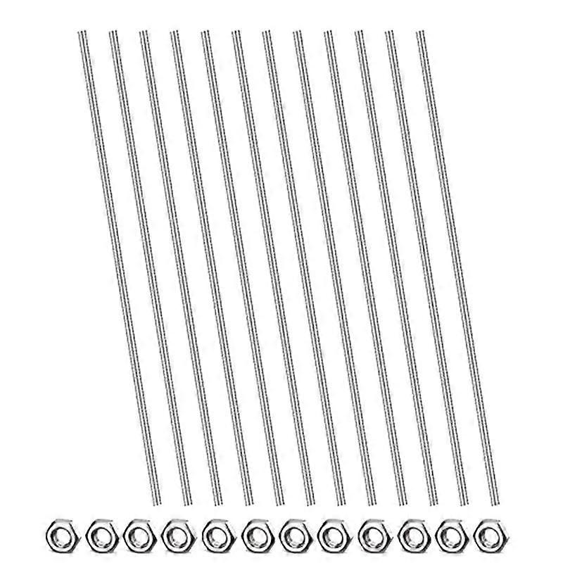 12 PCS 8/32 Inch Threaded Rods Studs with Hex Nuts, 300Mm Long Stainless Steel Fully Rod Threaded (300Mm)