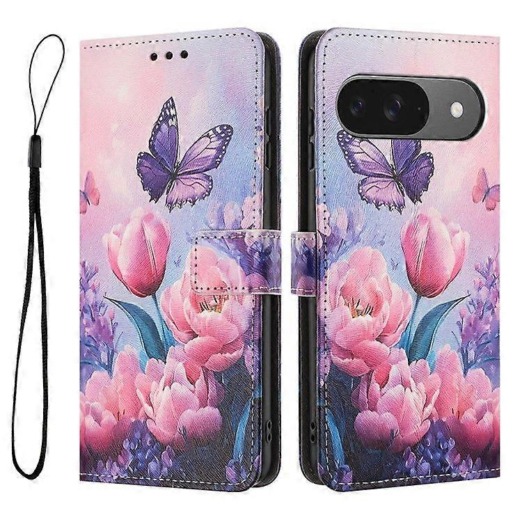 Pattern Printing PU Leather Wallet Phone Case For Google Pixel 9 Pro/ Pixel 9, with Lanyard