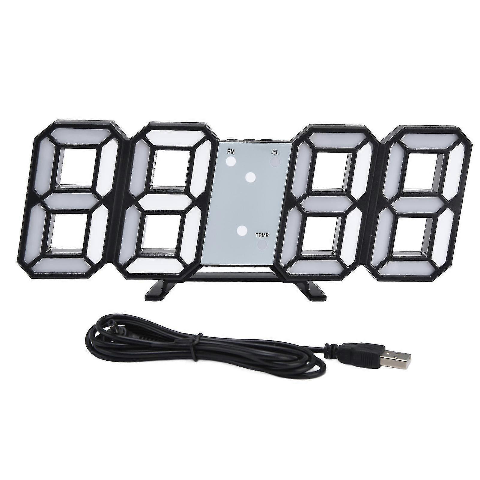 Digital Wall Clock Modern Design Temperature Display Alarm Function Sound Control Auto Sleep LED Wall ClockBlack