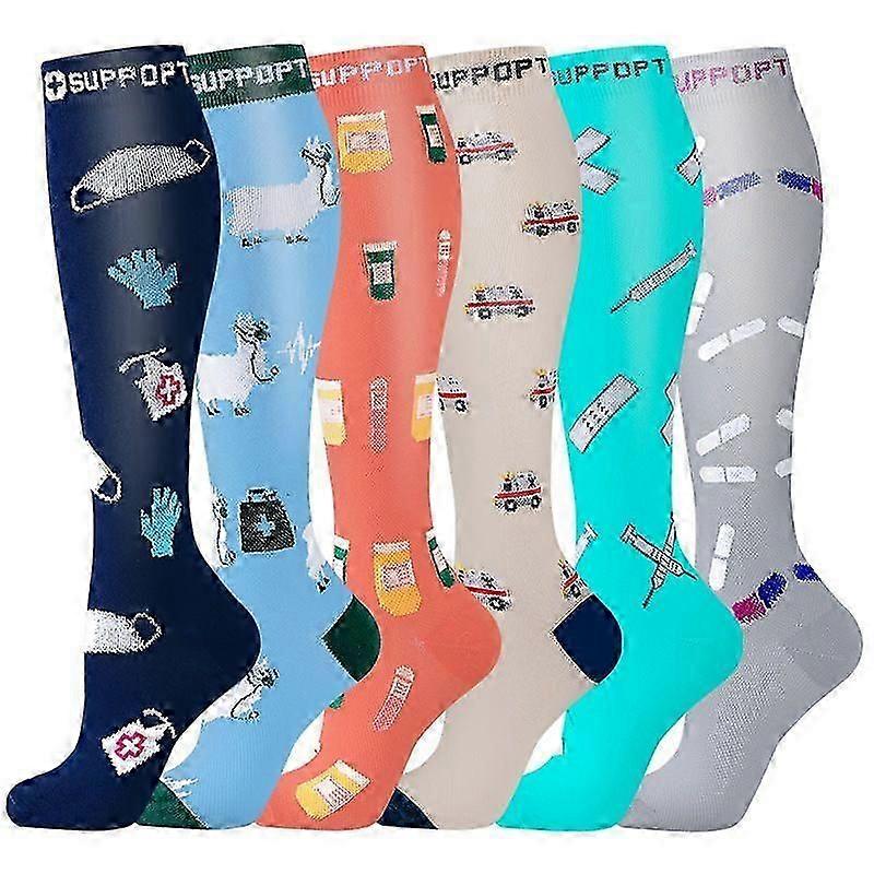 6-pack Compression Socks For Sports Yoga Graduated Support, Muscle Recovery, Unisex Calf High 30