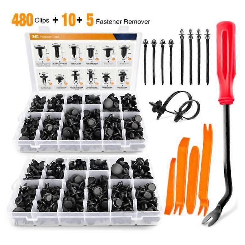 Προφυλακτήρας Push Fastener Rivet Clip Αντικατάσταση βίδας επέκτασης + Κιτ αφαίρεσης συνδετήρων - 480pcs (Premium) Εργαλεία (5) 10 λωρίδες (πακέτο του 1)