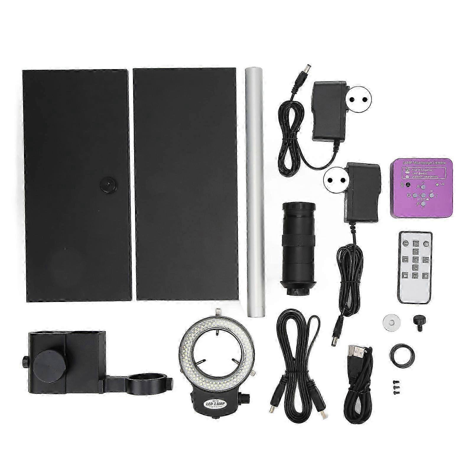 51Mp Digital Video Microscope Camera With 130x C Mount Lens Led Ring Light Stand For Pcb Repairing Ac100240veu Plug