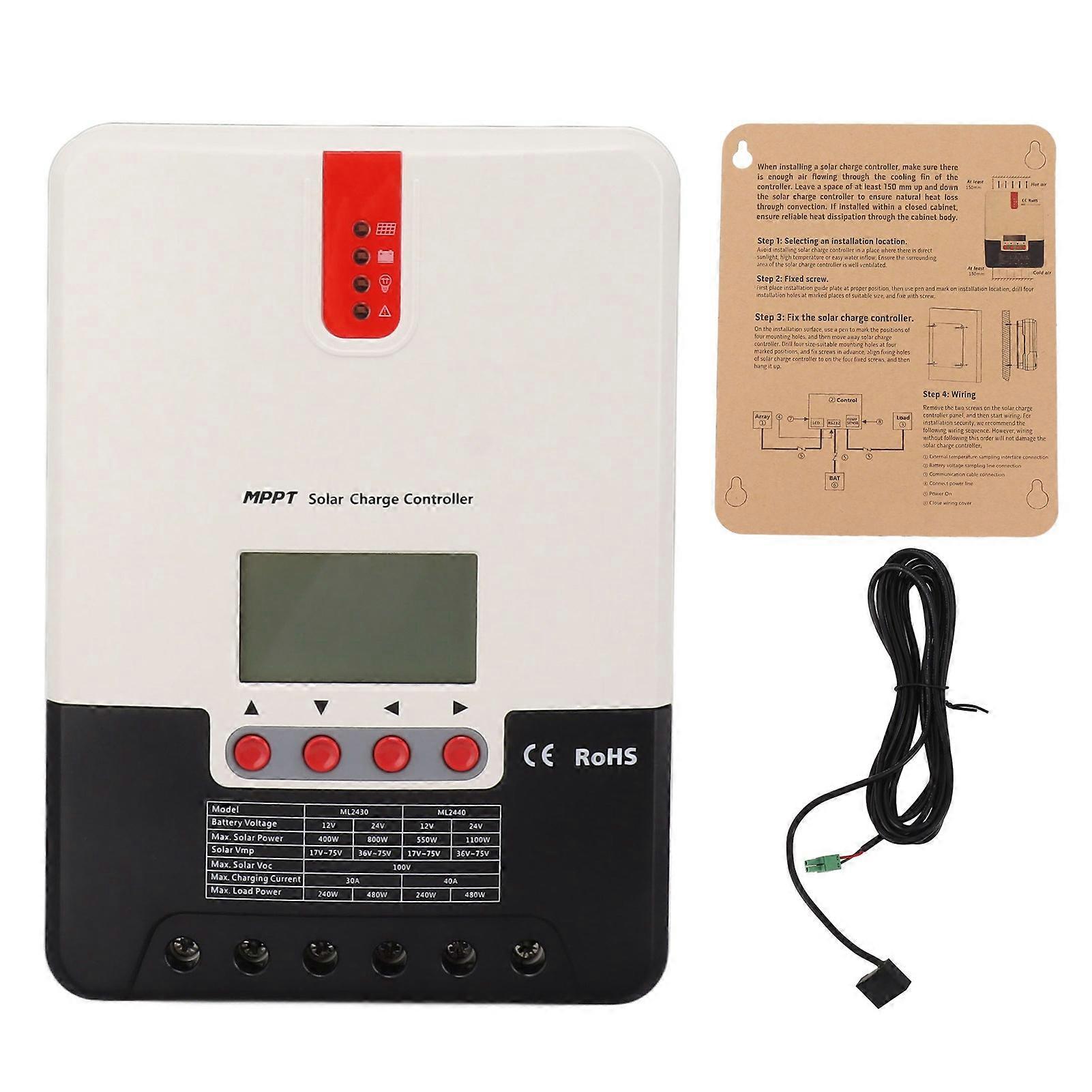 40A 12V 24V MPPT Charge Controller Auto Parameter Adjustable LCD Display Solar Panel Regulator for Lithium Battery