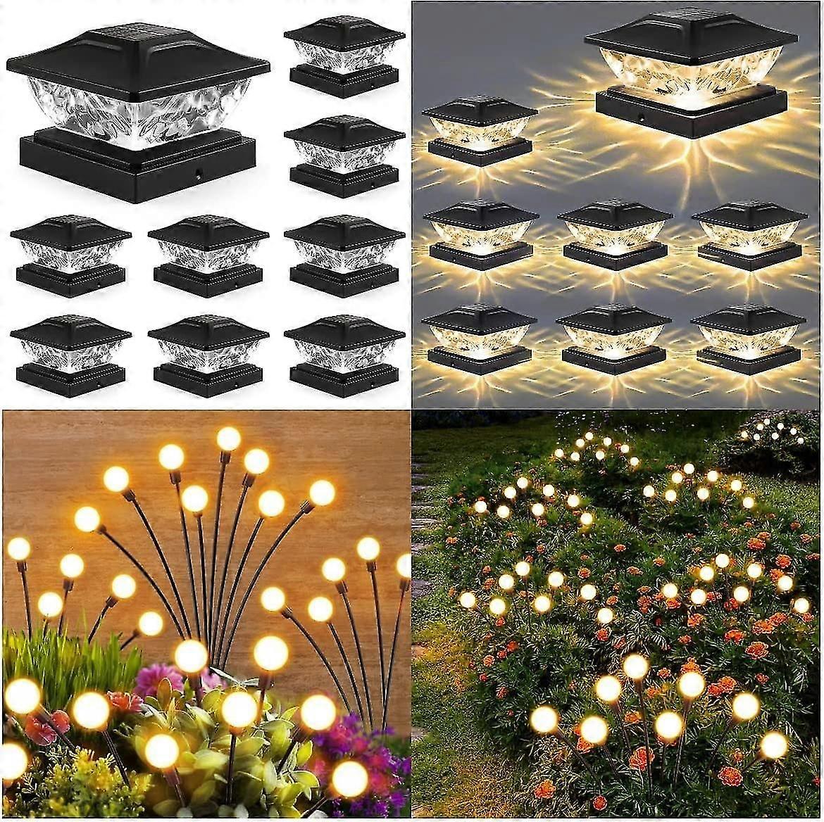 8-pack solstaket efter lockljus +4-pack utomhus sol firefly trädgårdsljus