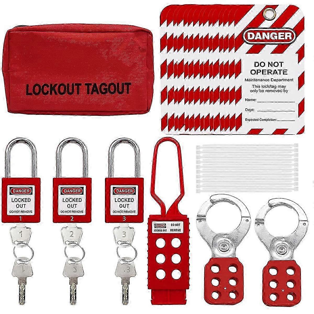 Lockout Tagout Kit, Nylon Ties, Safety Padlocks with Number,Group Lockout Hasps, Universal Kit with