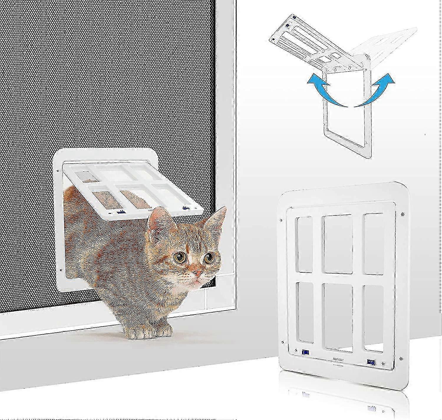 Automated Closure Fly Screen Cat Flap with Magnetic Lock and Pet Door for Balcony Door