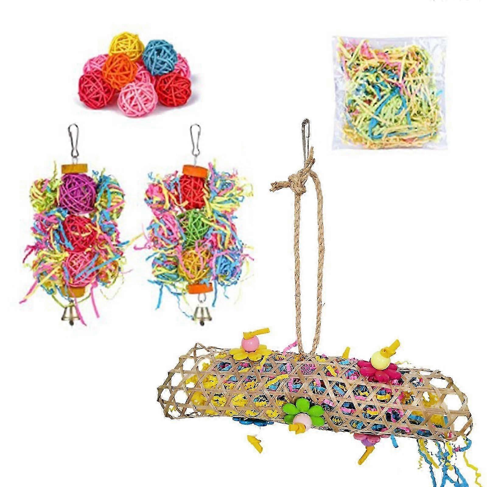 5pcs Bird Shredding Toys For Parakeet Parrot Rattan Ball Chewing Foraging Toys