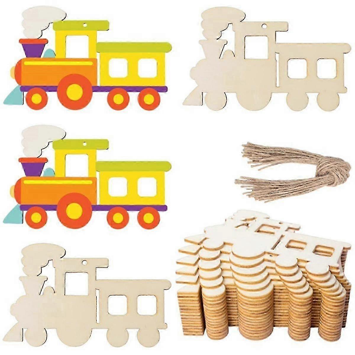 DIYクリスマスクラフトのための50PCS未完成の列車の木製の装飾品