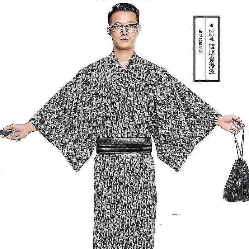 رداء كيمونو قطن يوكاتا رجالي لملابس نوم منزلية ربيع وصيف ، رداء فستان ياباني طويل تقليدي