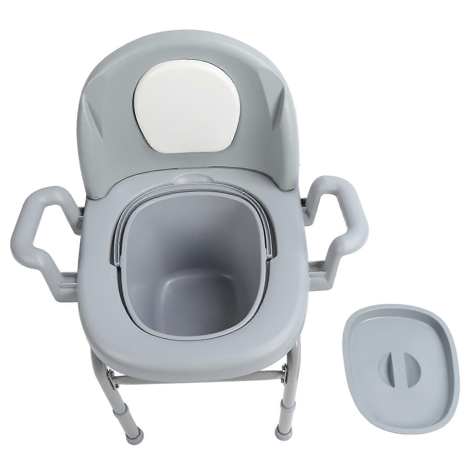 Bedside Commode Chair 3 Levels Height Adjustable PU Padded Anti Slip Sealed Lid Commode with 2 Internal Buckets for Adults 