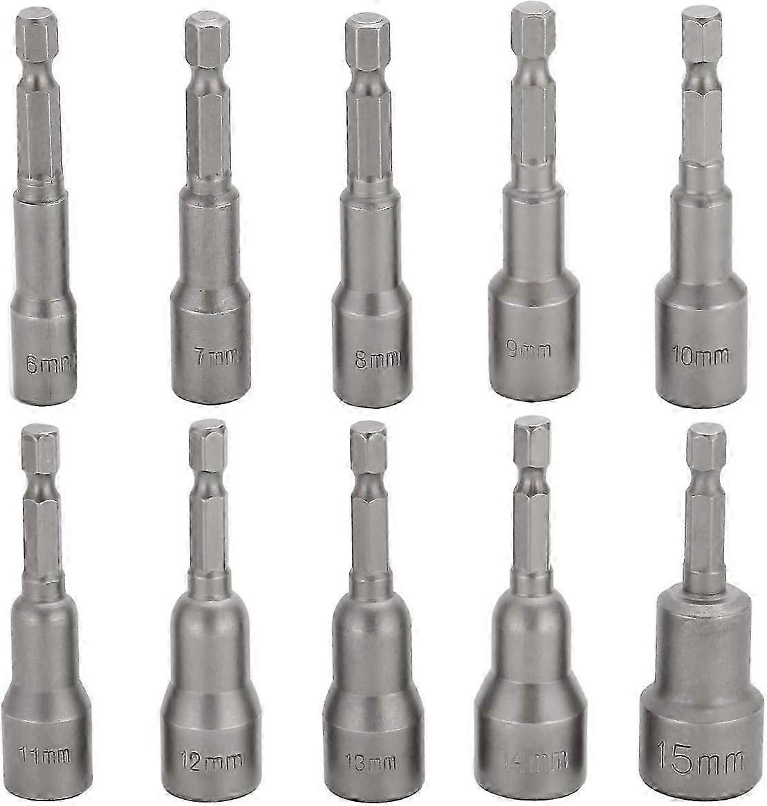 10 Pcs Magnetic Hex Socket Set 6-15mm for Quick Change Impact Driver