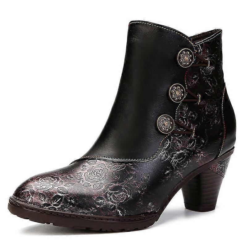 Johnature רוכסן חורף מגפיים נשים נעלי עור אמיתי צבעים מעורבים רטרו חם קטיפה בעבודת יד פנאי הדפס מגפונים