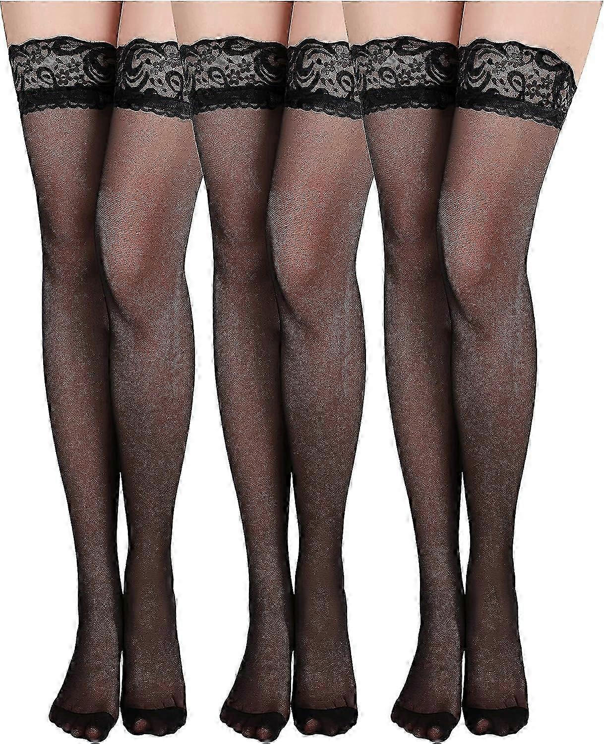 3 paires de bas hauts de cuisse pour femmes bas de dentelle en silicone antidérapants en soie douce