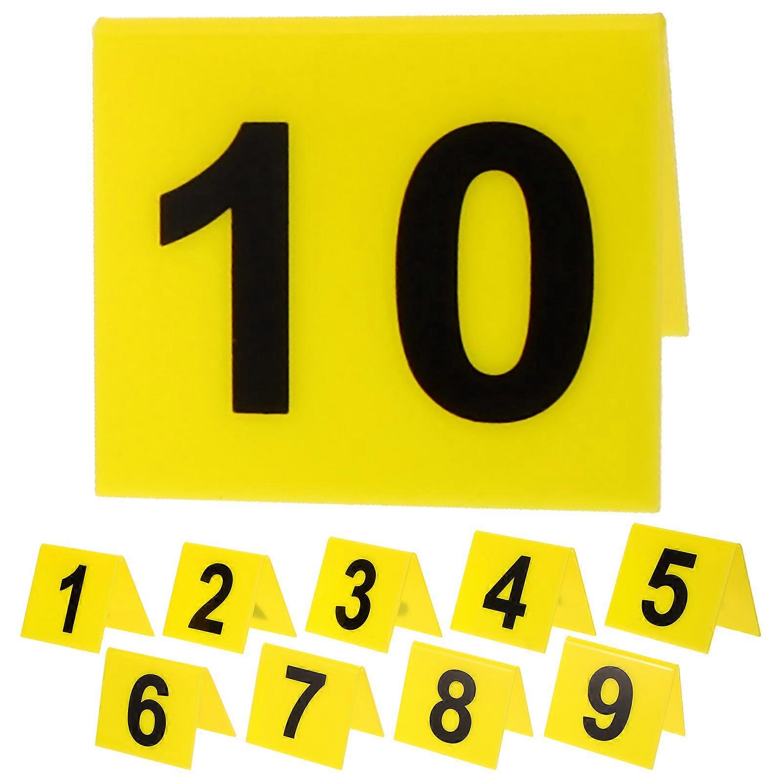 Acrylic Table Numbers Reusable V-Shaped Restaurant Table Numbers Yellow 6.30X5.50X0.20CM Double Sided Printing 10Pcs