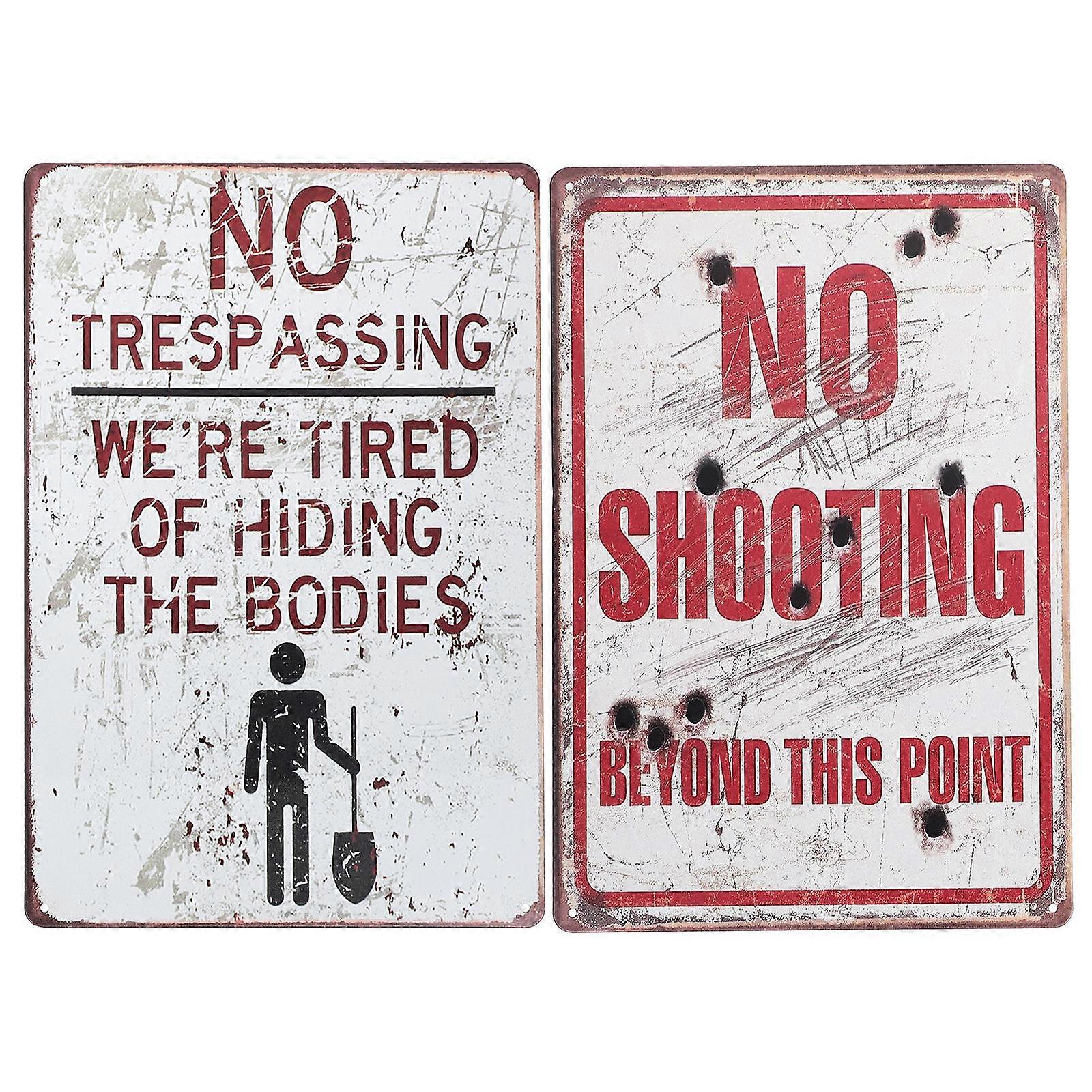 Retro Iron Warning Signs 2pcs Set of Clear Letter Caution Boards for Outdoor & Indoor Safety Use in Public & Private Areas