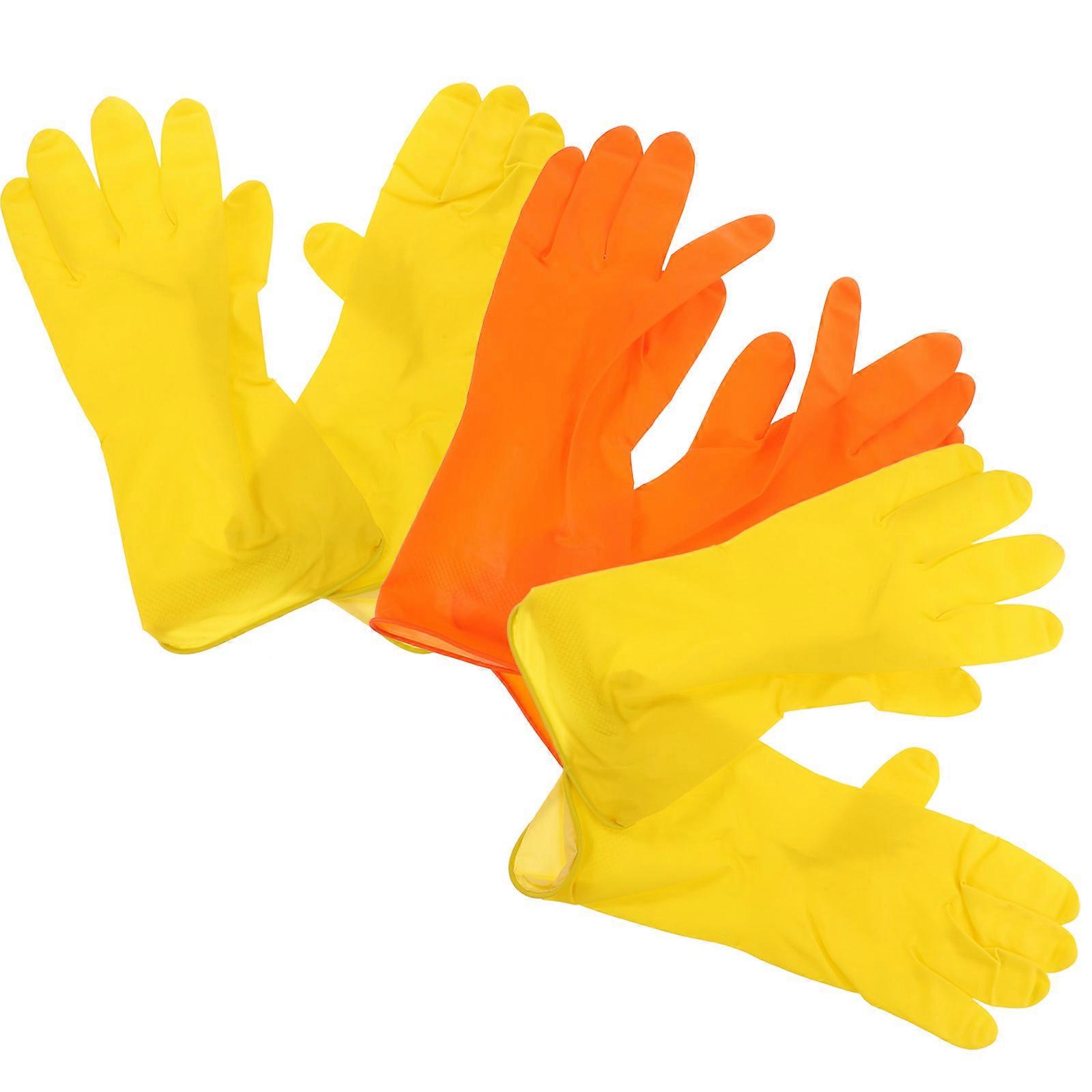 Household Cleaning Gloves Latex Reusable Water Resistant Restaurant Use 3Pairs