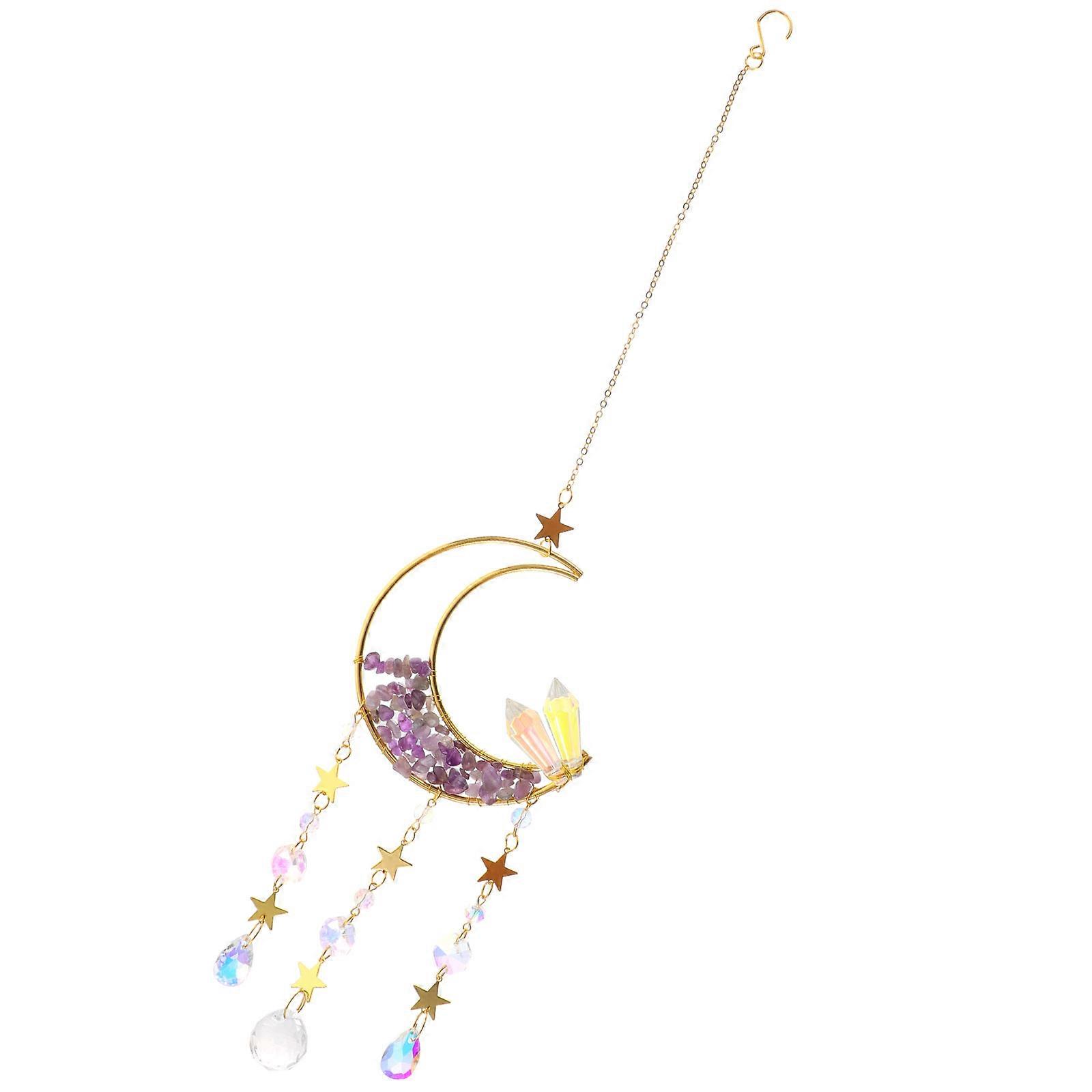 Crystal Hanging Sun Catcher Round Moon Shape Home Decor Violet 43x10cm Sunlight Catching 1Set