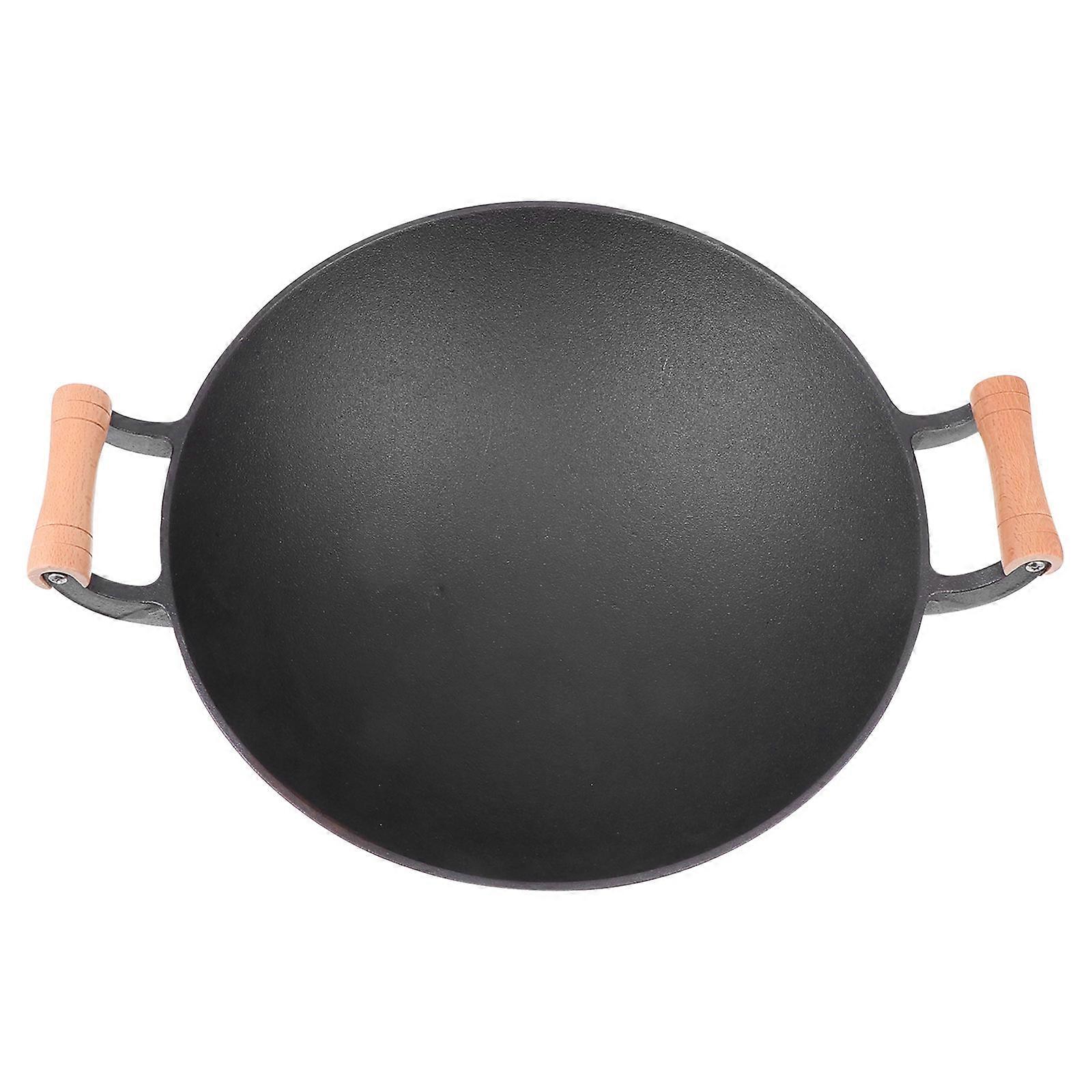 Large Capacity Nonstick Cast Iron Wok for Cooking Black Iron Round Bottom Wok 12.5 Inch