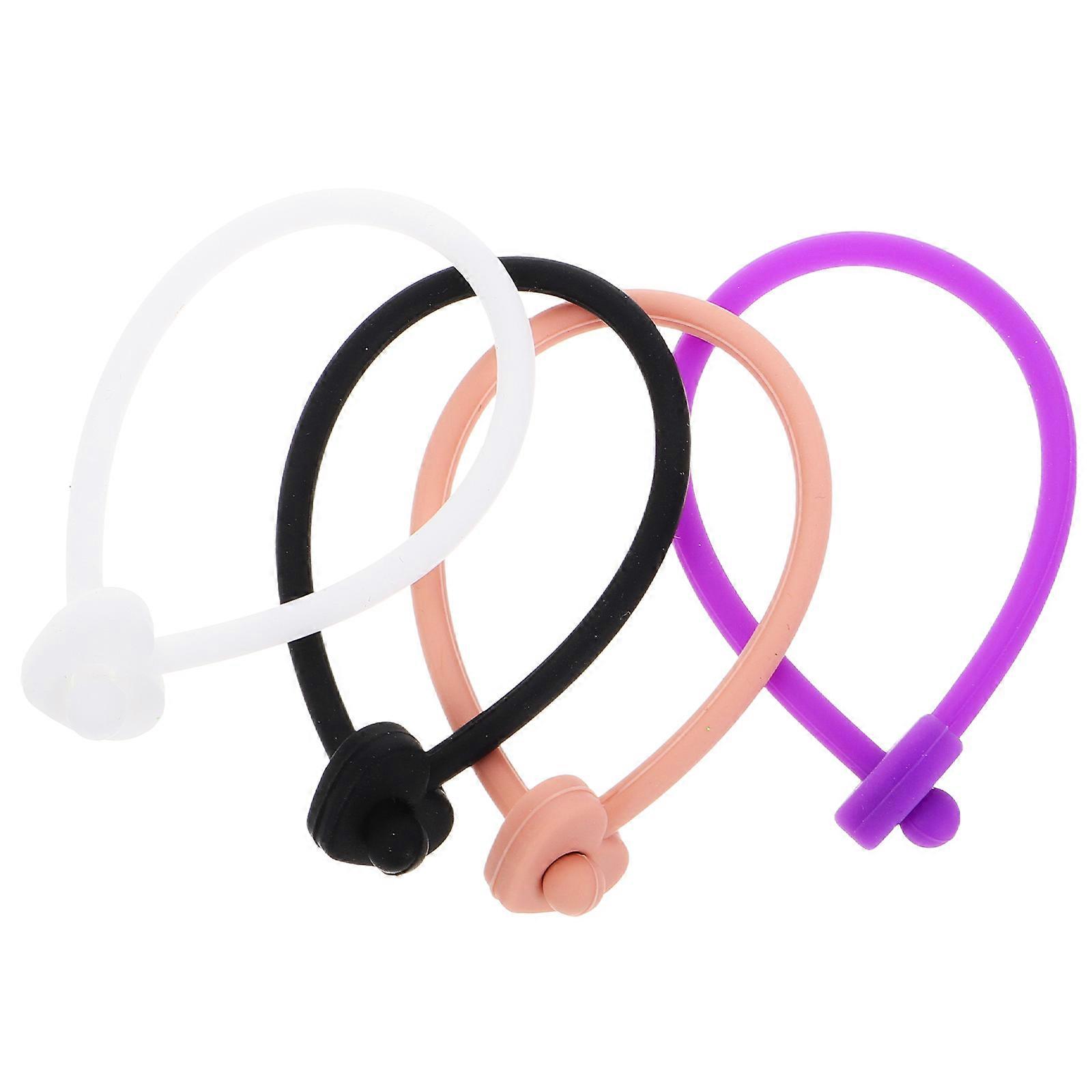 Silicone Shampoo Brush Lanyard 4 pcs Elastic Strap for Hair Washing, Easy Storage & Cleaning, Assorted Colors Including Black, White, Skin Tone,