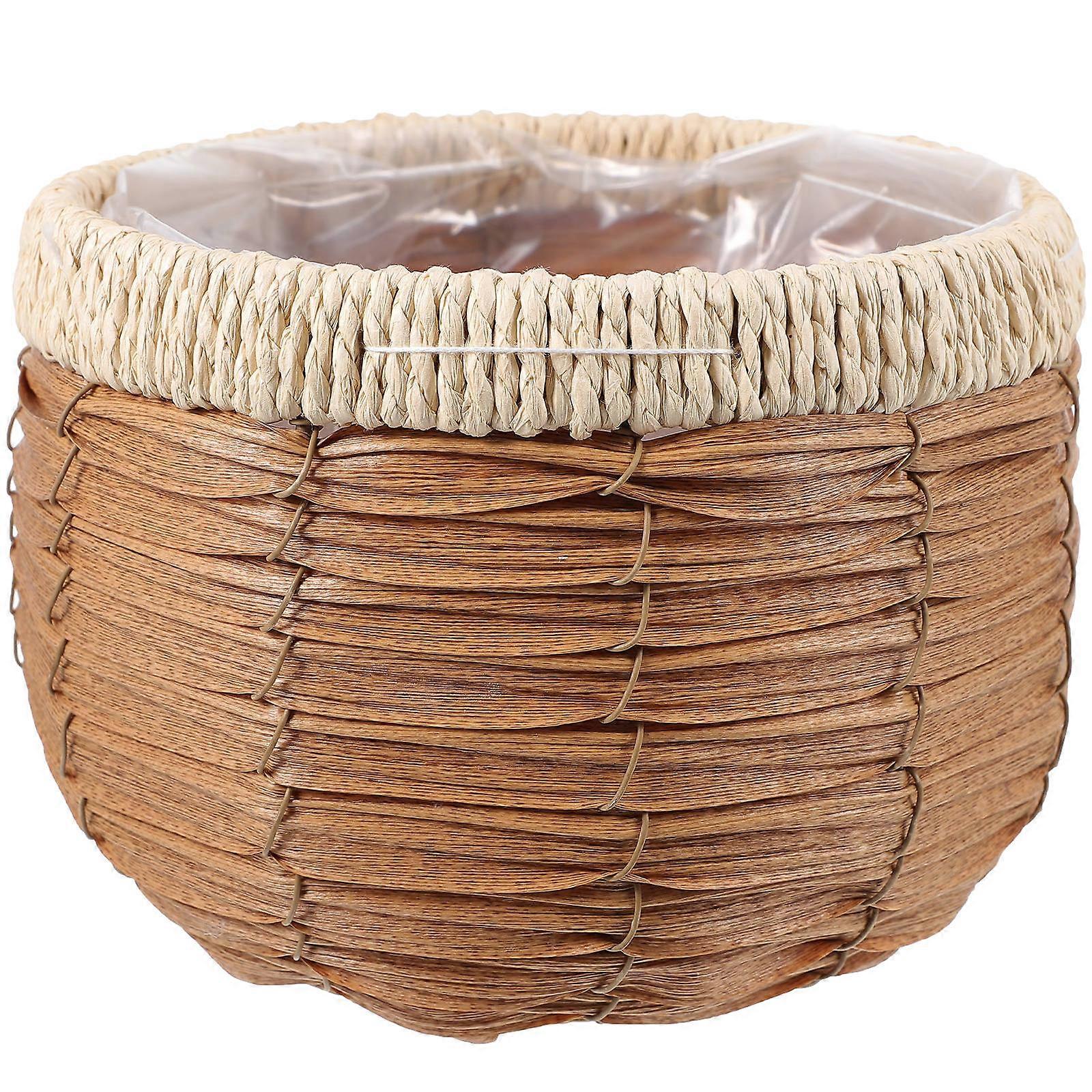 Woven Planter Basket Rattan Storage Container Home Organization Coffee Color Natural Style 1Set
