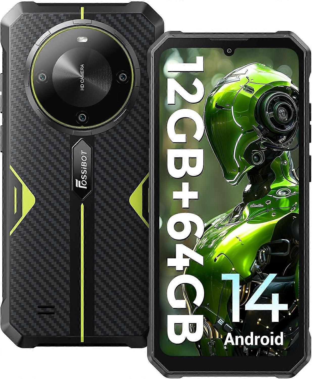 FOSSIBOT F105 Rugged Smartphone Unlocked, Android 14, 10300mAh Large Battery 4G 64G Green