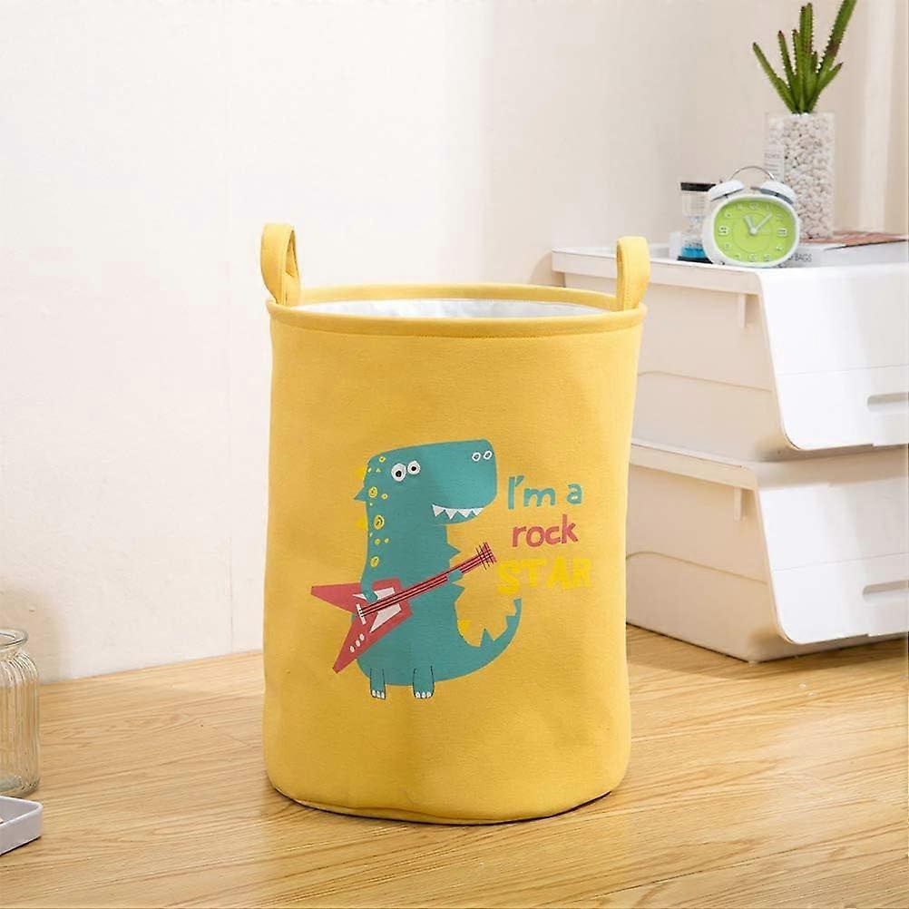 Storage Basket Cute Dinosaur Pattern Laundry Basket Large Foldable Cotton Linen Storage Box Yellow