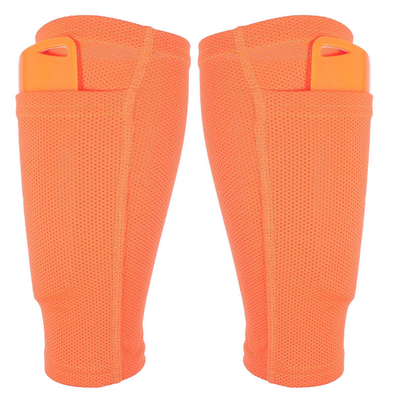 Orange Football Leg Guard Socks with Breathable Nylon Material for Protection Use 1 Set