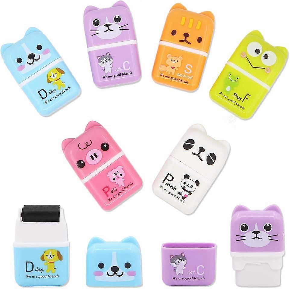 6 pcs cute pen erasers, colorful cartoon rollers rectangular