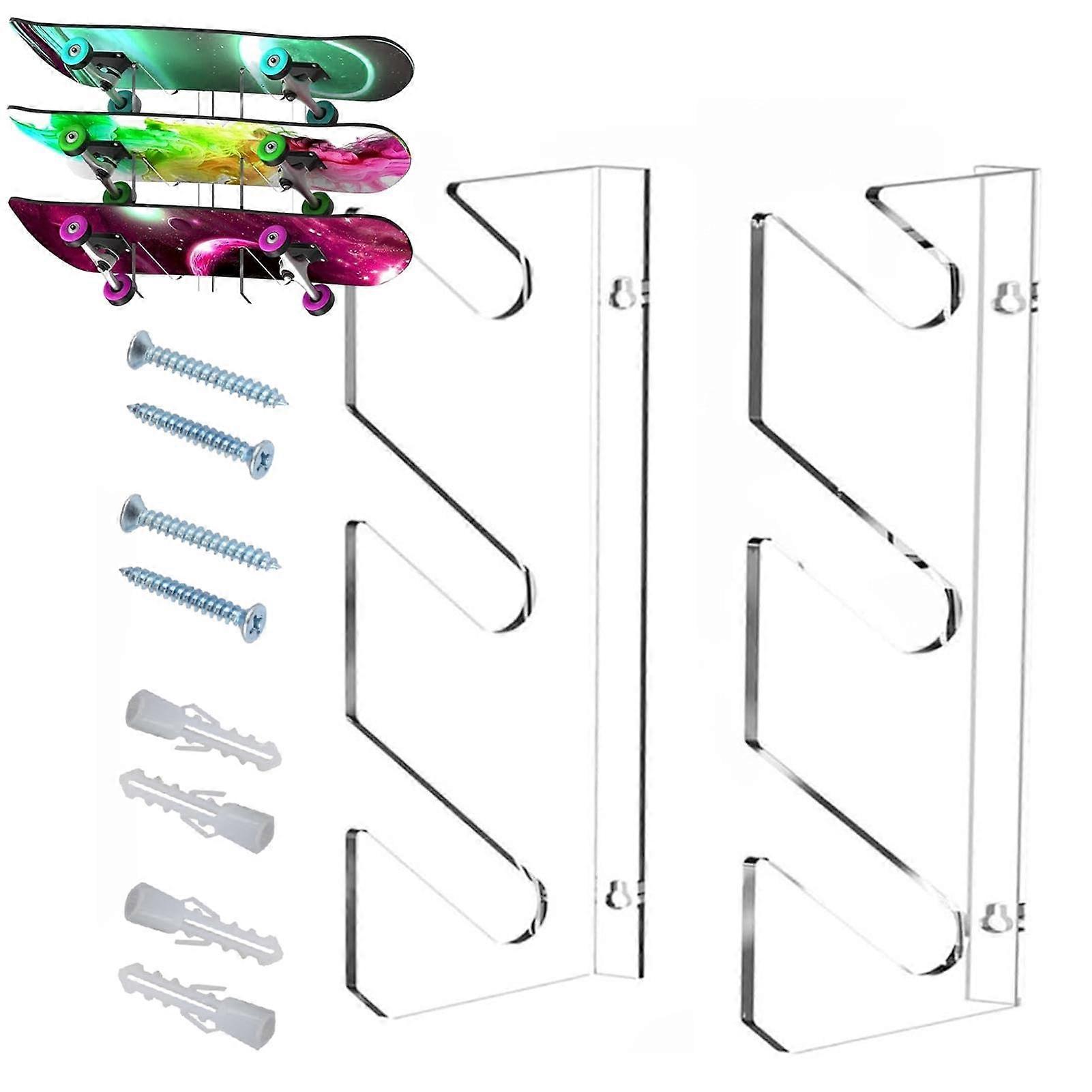 Acrylic Skateboard Stand, 3-Tier Wall Shelf for Skateboard, Snowboard, Longboard Storage, Space-Saving Display Rack