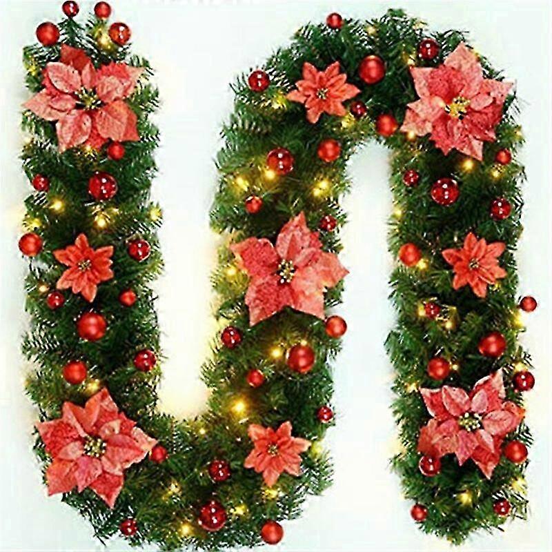 2.7mクリスマスデコレーションLED籐ガーランドリースライトドア吊り下げ飾り人工樹木暖炉の装飾