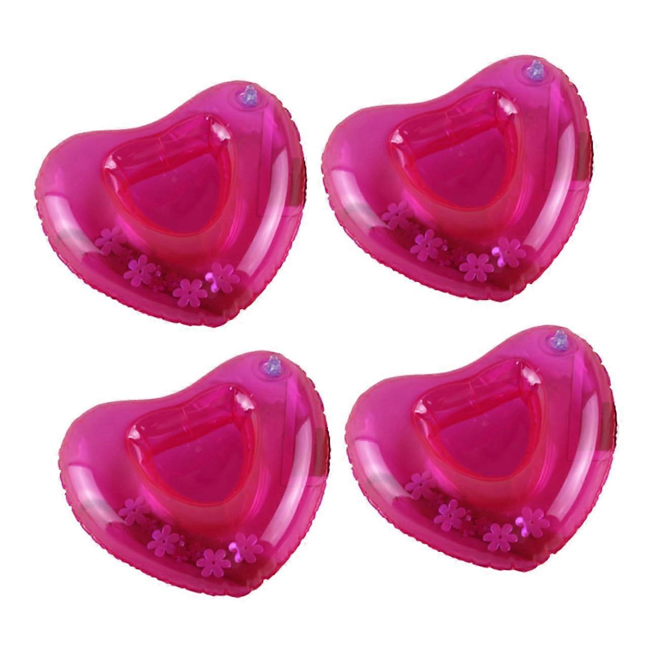 Pack of 4 Inflatable HeartShaped Drink Holders for Floating Use, Table Coasters for Summer Parties, Beach Trips, and Pool Parties, Made of Material.