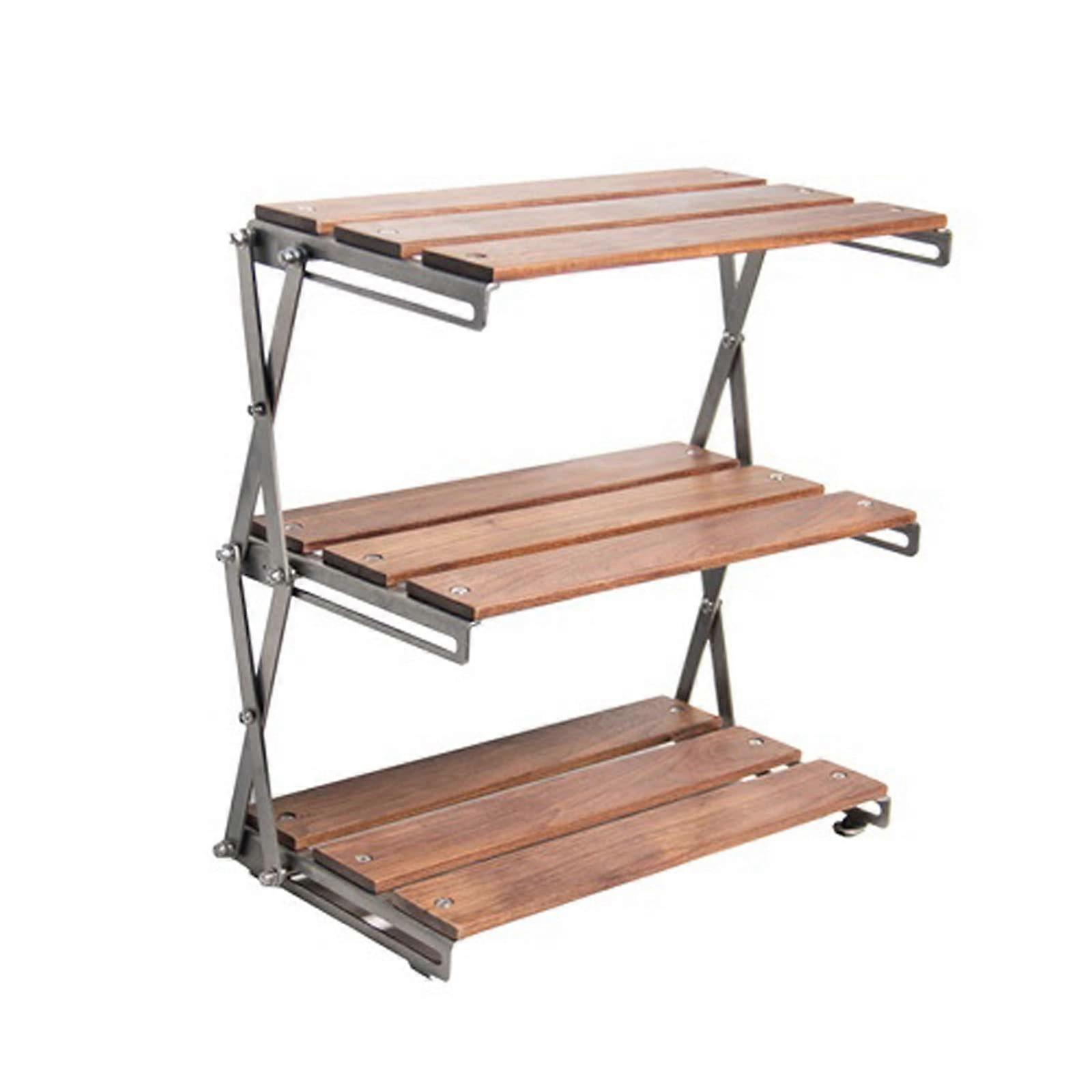 Portable camping table with storage shelf, multifunctional, foldable, for camping and outdoor picnics, easy to assemble, organizes small items.
