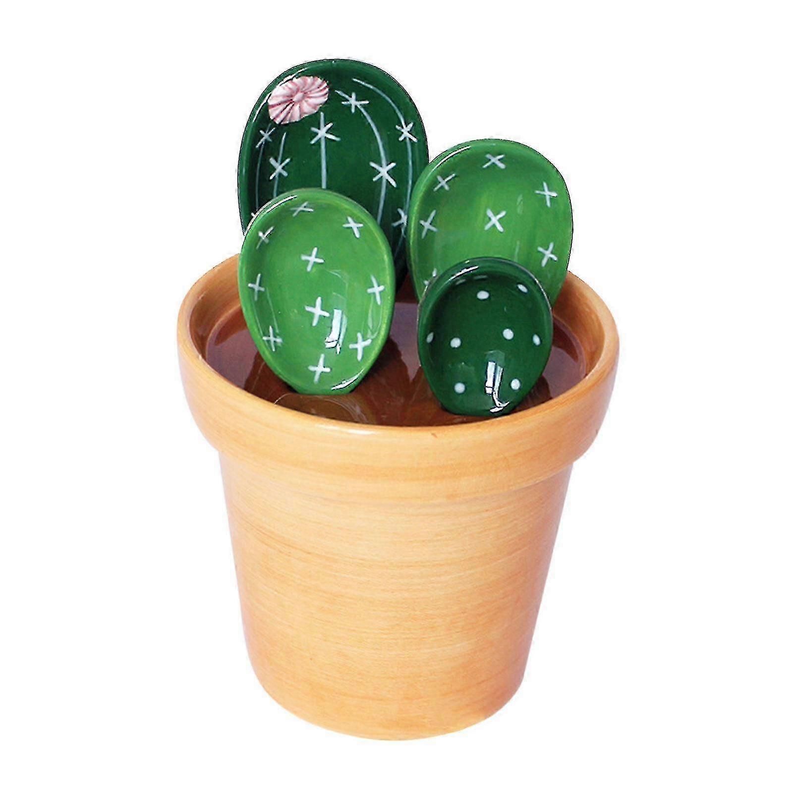 Cactus Ceramic Flower Pot with Green Tea Spoons