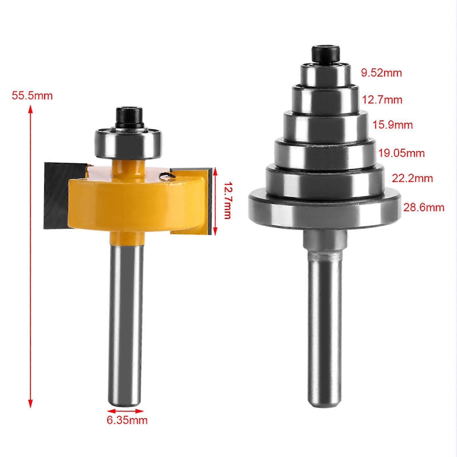 1/2"H - 1/4" Shank Rabbet Router Bit with 7 Bearings Set for Solid Wood Particle Board Plywood