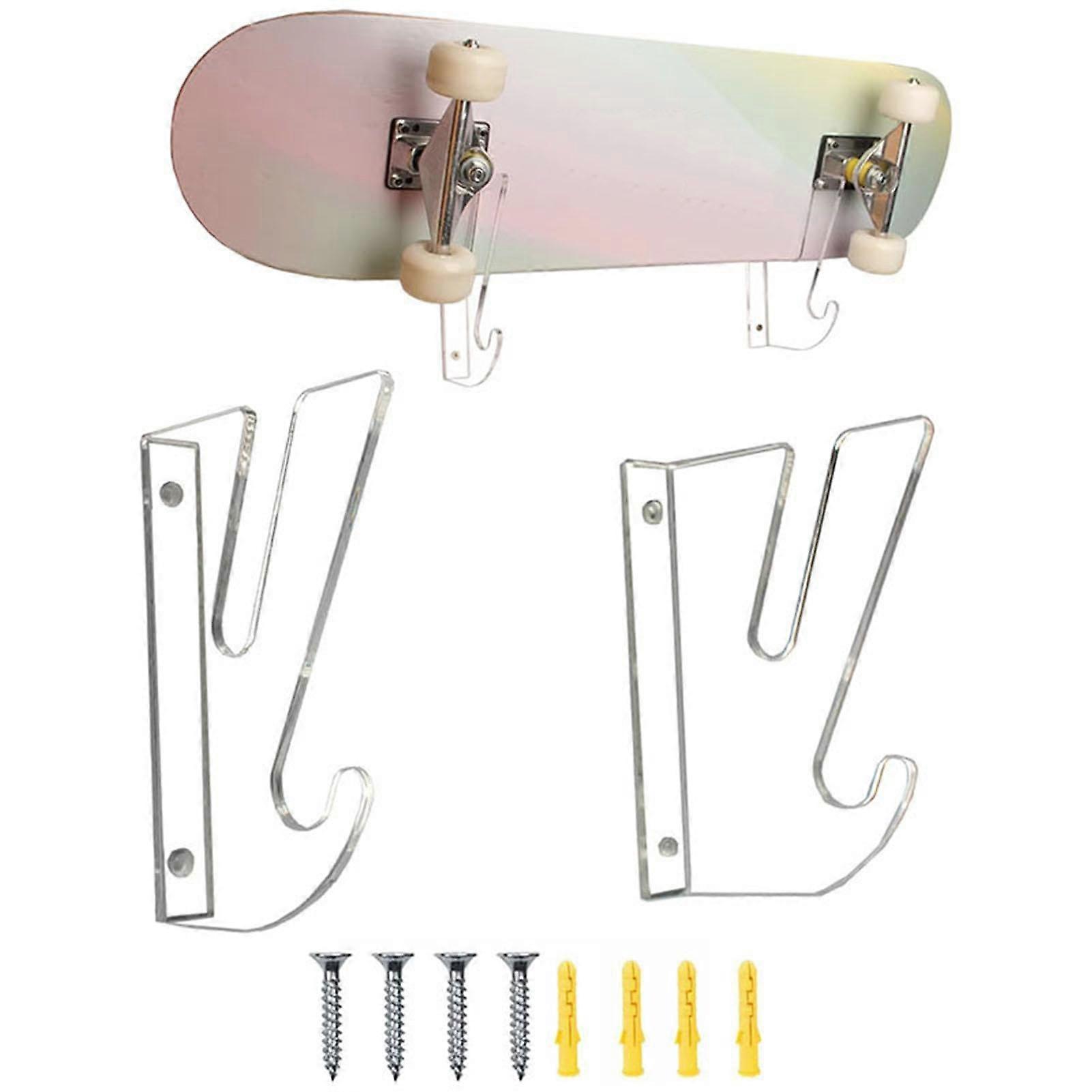 Skateboard Wall Mount - Horizontal Storage for Longboards and Electric Skateboards - Double Layer Transparent Stand
