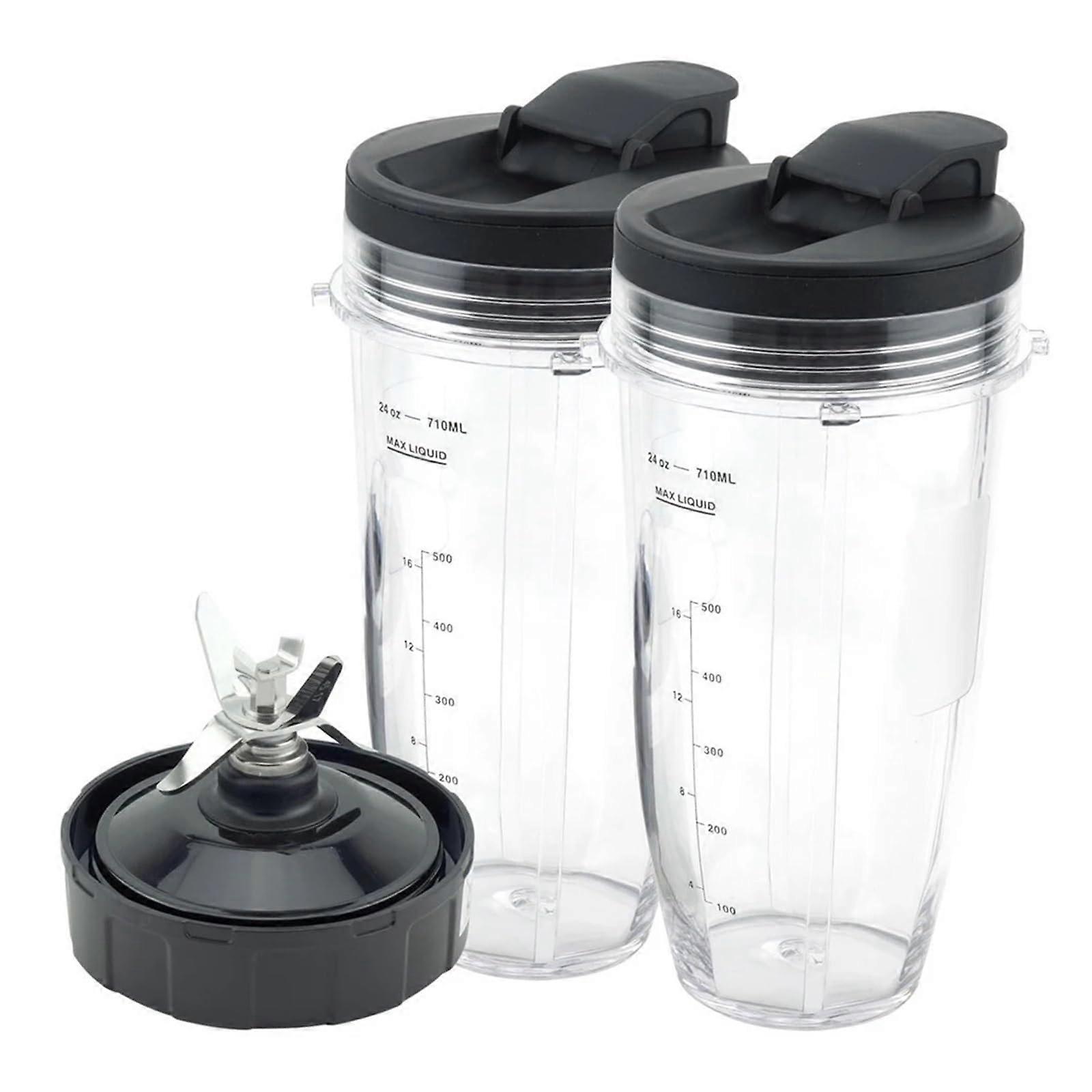 Mixing Container Replacement Parts for Mixer, 2 Cups of 600 ml with ToGo Lids, 7Fin Extractor Blade, Compatible with Nutri Ninja Auto IQ