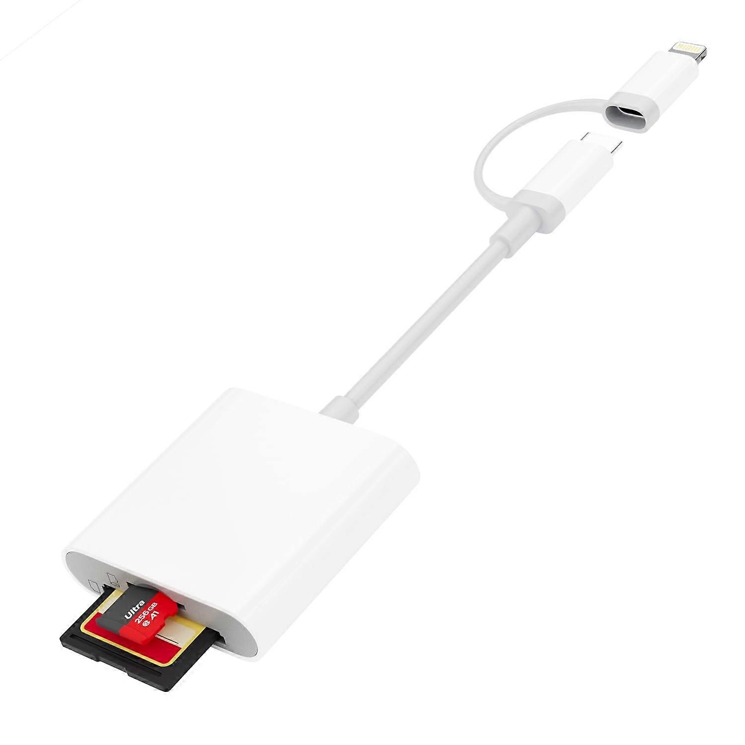 USB C SD Card Reader, Lightning SD Card Reader Dual SD/TF Card Slots Type-C Memory Card