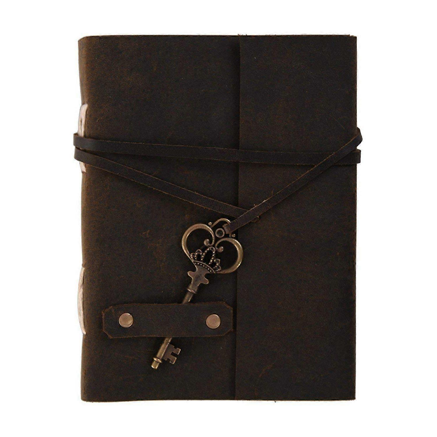 Vintage leather diary with stylish metal key journal diary for writing sketch -Brown. Size 5x7 inches.