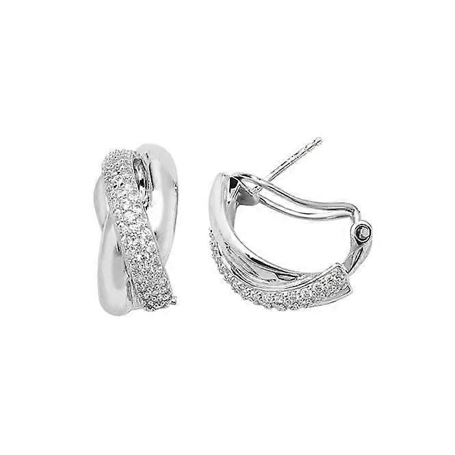 Acotis Silver Earrings Rhodium Plated Omega Clip Zirconia G51153
