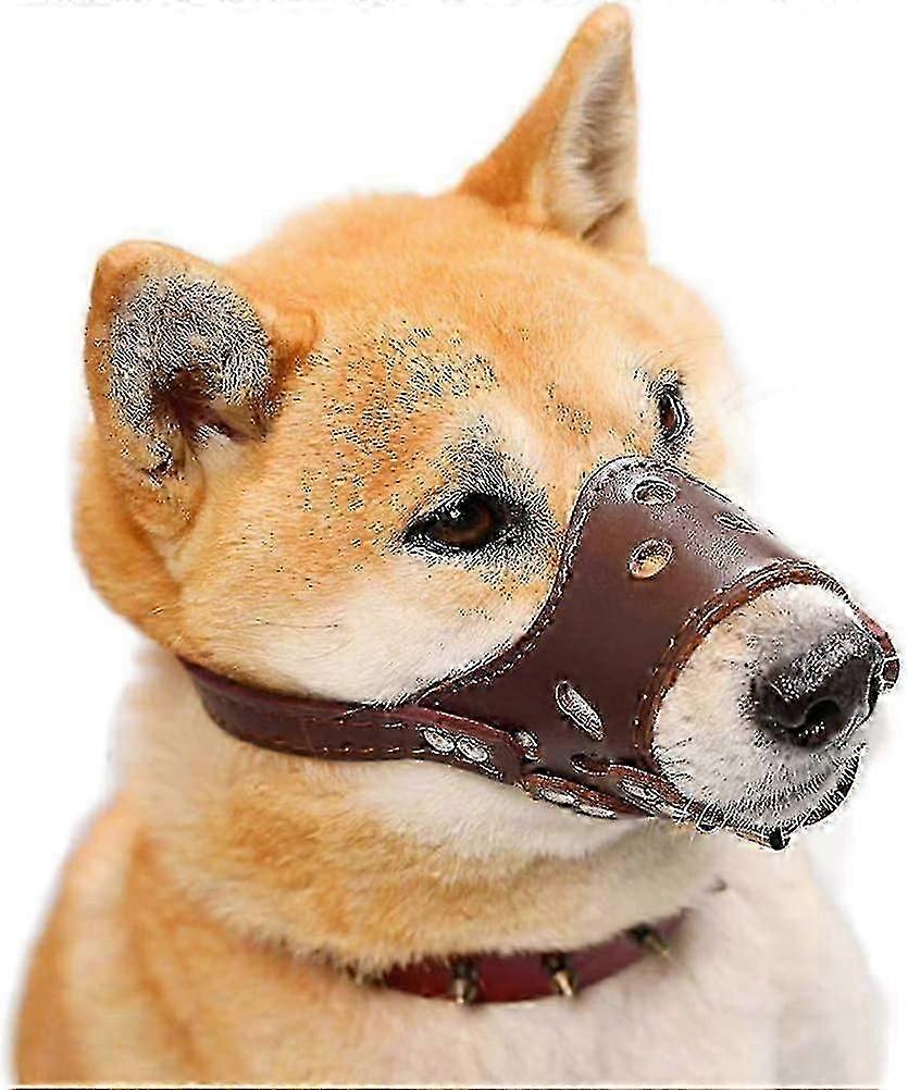 2024 Brown Soft Leather Adjustable Dog Muzzle for Small, Medium, and Large Dogs