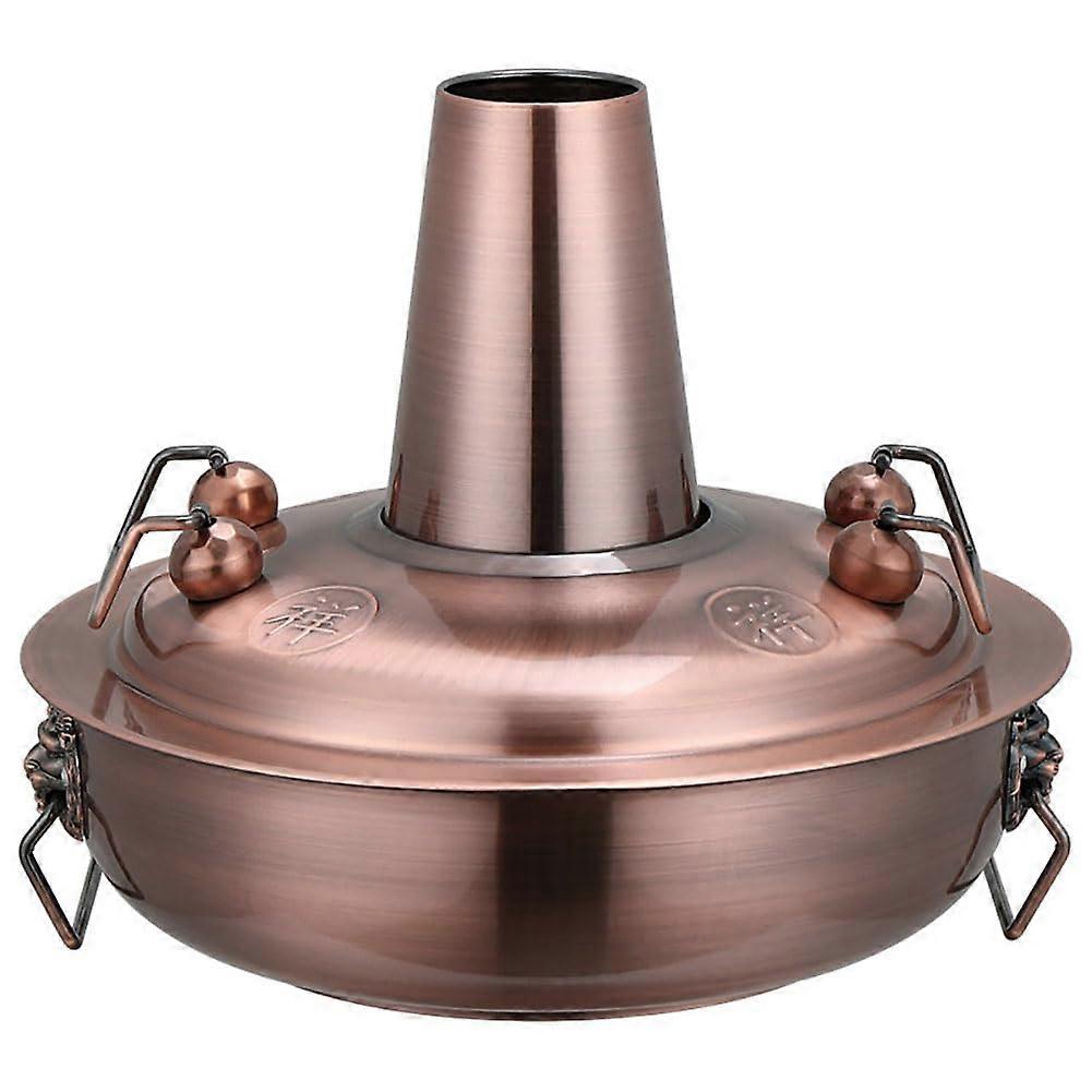 Traditional Peking Hot Pot 30cm, Portable Stainless Steel Hot Pot for Home Use, Brown Color, Chinese Style Cooking
