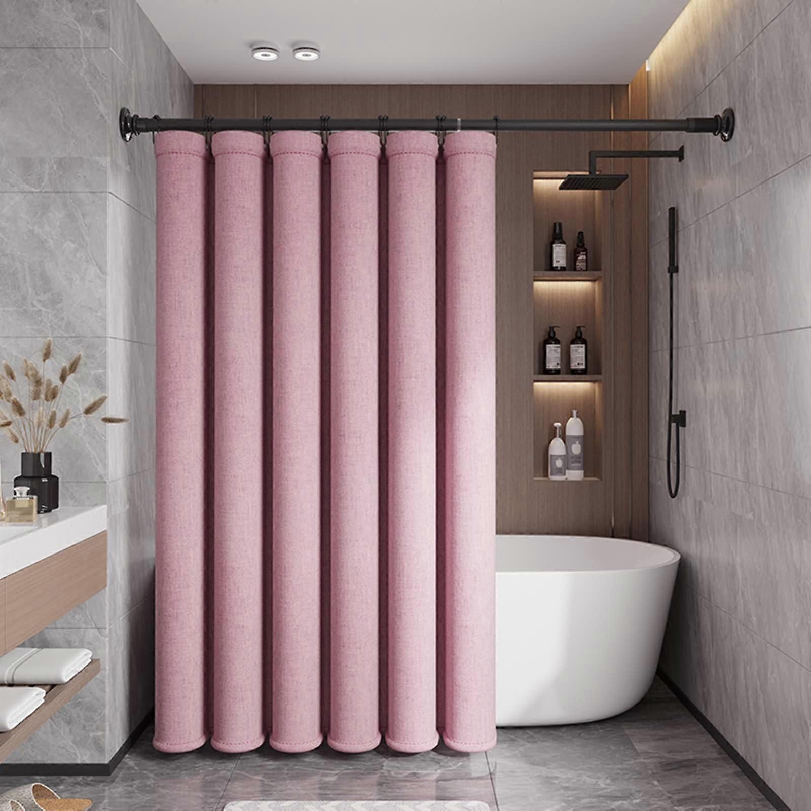 Bath Curtain 150x180cm Polyester Washable Anti-Mould Linen Look Shower Curtain with Hooks, Water-Resistant Design