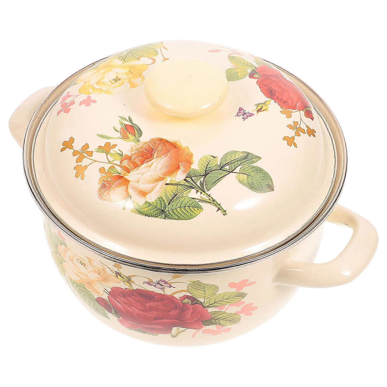 Multi Color Enamel Stockpot for Even Heating and Cooking with Lid 1Set